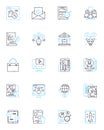 Email advertising linear icons set. Newsletter, Spam, Campaign, Database, Subscriber, Opt-in, Conversion line vector and