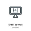 Email agenda outline vector icon. Thin line black email agenda icon, flat vector simple element illustration from editable Royalty Free Stock Photo