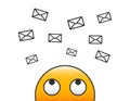 Email character person looking at incoming email flying to him through envelopes. Receiving messages. Inbox Newsletter vector