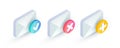 Email with checkmark isometric icon set. Confirm and Cancel email, unsubscribe, successful verification, add new message concept.