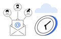 Email Communication and Cloud Data Concept with Clock Signifying Timely Connection and Networking Royalty Free Stock Photo