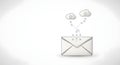 Email communication concept with data transfer to cloud storage isolated on white background Royalty Free Stock Photo