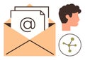 Email Communication Concept With Envelope, User Profile, and Networking Elements Royalty Free Stock Photo
