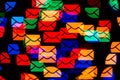 Email concept. Many colorful envelopes abstract bokeh lights background Royalty Free Stock Photo