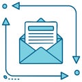 Email Delivery Route: Open Envelope with Document Surrounded by Directional Arrows Representing Message Delivery Royalty Free Stock Photo