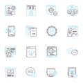 Email design linear icons set. Typography, Layout, Graphics, Branding, Template, Responsive, Mobile-friendly line vector