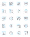 Email design linear icons set. Typography, Layout, Graphics, Branding, Template, Responsive, Mobile-friendly line vector