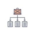 Email Distribution Structure Illustration: Mailbox Connected to Multiple Documents with Arrows Emphasizing Flow Royalty Free Stock Photo
