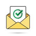 Email with document and round green check mark icon. successful verification concepts. Vector email icon Royalty Free Stock Photo