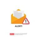 email envelope attention warning attacker alert sign with exclamation mark. internet danger concept. shield line icon for VPN.