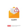 email envelope attention warning attacker alert sign with exclamation mark. internet danger concept. shield line icon for VPN.