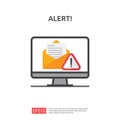 email envelope attention warning attacker alert sign with exclamation mark. internet danger concept. shield line icon for VPN.