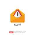 email envelope attention warning attacker alert sign with exclamation mark. internet danger concept. shield line icon for VPN.