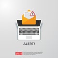 email envelope attention warning attacker alert sign with exclamation mark. internet danger concept. shield line icon for VPN. Royalty Free Stock Photo