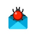 Email envelope cover communication correspondence blank cover with bug vector illustration.