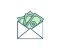 Email envelope delivery with cash. Vector icon trendy illustration