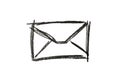 Email envelope icon drawn in black pencil.