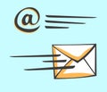 Email envelope icon in a motion. Cartoon pop art style