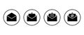 Email envelope icon set in circular outline. Open mail with letter and mention symbol Royalty Free Stock Photo