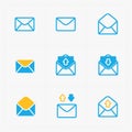 Email and envelope icons on White Background.