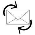 Email envelope with send and receive arrows in black and white