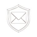Email envelope within a shield representing security protection. Outline design Royalty Free Stock Photo