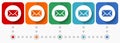 Email, envelope vector icons, infographic template, set of flat design symbols in 6 color options Royalty Free Stock Photo