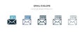 Email evelope icon in different style vector illustration. two colored and black email evelope vector icons designed in filled,
