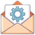 Email with Gear Symbol, Open Mail Envelope Holding Graphic of Setting, Support Message Royalty Free Stock Photo