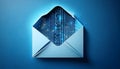 Email icon cut-out of paper hole with binary code inside on blue background internet concept Royalty Free Stock Photo