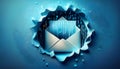 Email icon cut-out of paper hole with binary code inside on blue background internet concept Royalty Free Stock Photo