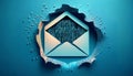 Email icon cut-out of paper hole with binary code inside on blue background internet concept Royalty Free Stock Photo