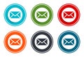 Email icon flat vector illustration design round buttons collection 6 concept colorful frame simple circle set Royalty Free Stock Photo