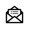 Email icon isolated on white background. Open envelope pictogram. Line mail symbol for website design. Vector Royalty Free Stock Photo