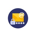 email icon with password, flat vector design Royalty Free Stock Photo