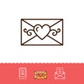 Email icon, Phone sign, Envelope line thin symbol. Love sms or romantic message icons, Mobile chat. Vector illustration Royalty Free Stock Photo