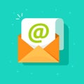 Email icon vector symbol, flat cartoon open envelope with e-mail sign, internet or electronic mail document isolated Royalty Free Stock Photo