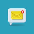 Email icon on white bubble. Newsletter yellow envelop, mail message reminder notification with red marker. Royalty Free Stock Photo