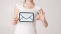 Email icon with young woman Royalty Free Stock Photo