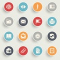 Email icons with color buttons on gray background. Royalty Free Stock Photo