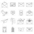 Email icons set, outline ctyle