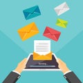 Email illustration. Sending or receiving email by tablet or smartphone concept illustration. Email marketing. Broadcast messages Royalty Free Stock Photo