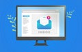 Email inbox message interface on the computer screen. Notification of new unread mails icon. E-mail communication Royalty Free Stock Photo