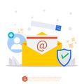 Email inbox vector concept. electronic message with add account, shield, and search item services. mail message idea as part of