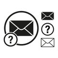 Email inquiry concept. Question mark. Message envelope. Simple black icons. Vector illustration. EPS 10. Royalty Free Stock Photo