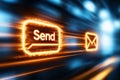 Email interface with a clicked Send button and progress bar showing successful delivery