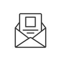 Email invitation, icon in line design. Email, invitation, message, invite, event, communication, digital on white