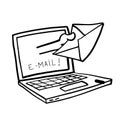 Email, laptop and hand holding letter