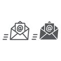 Email line and glyph icon, mail and letter, mail envelope sign, vector graphics, a linear pattern on a white background. Royalty Free Stock Photo