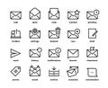 Email line icons. Application UI envelope symbols, create new mail, delete send favorite and notification. Vector